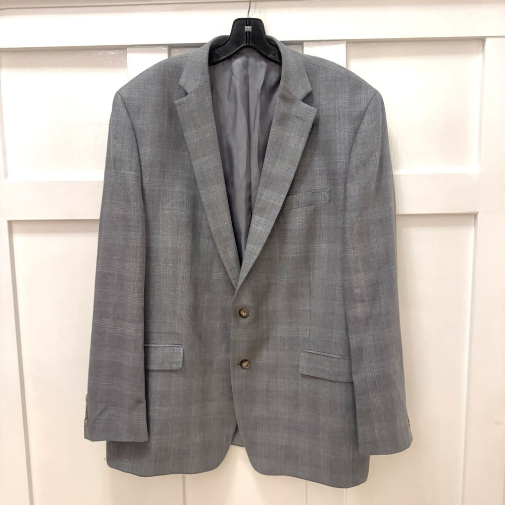 Lauren Ralph Lauren Blazer Men Size:46L Gray Plaid Silk Wool Blend 2 Vents